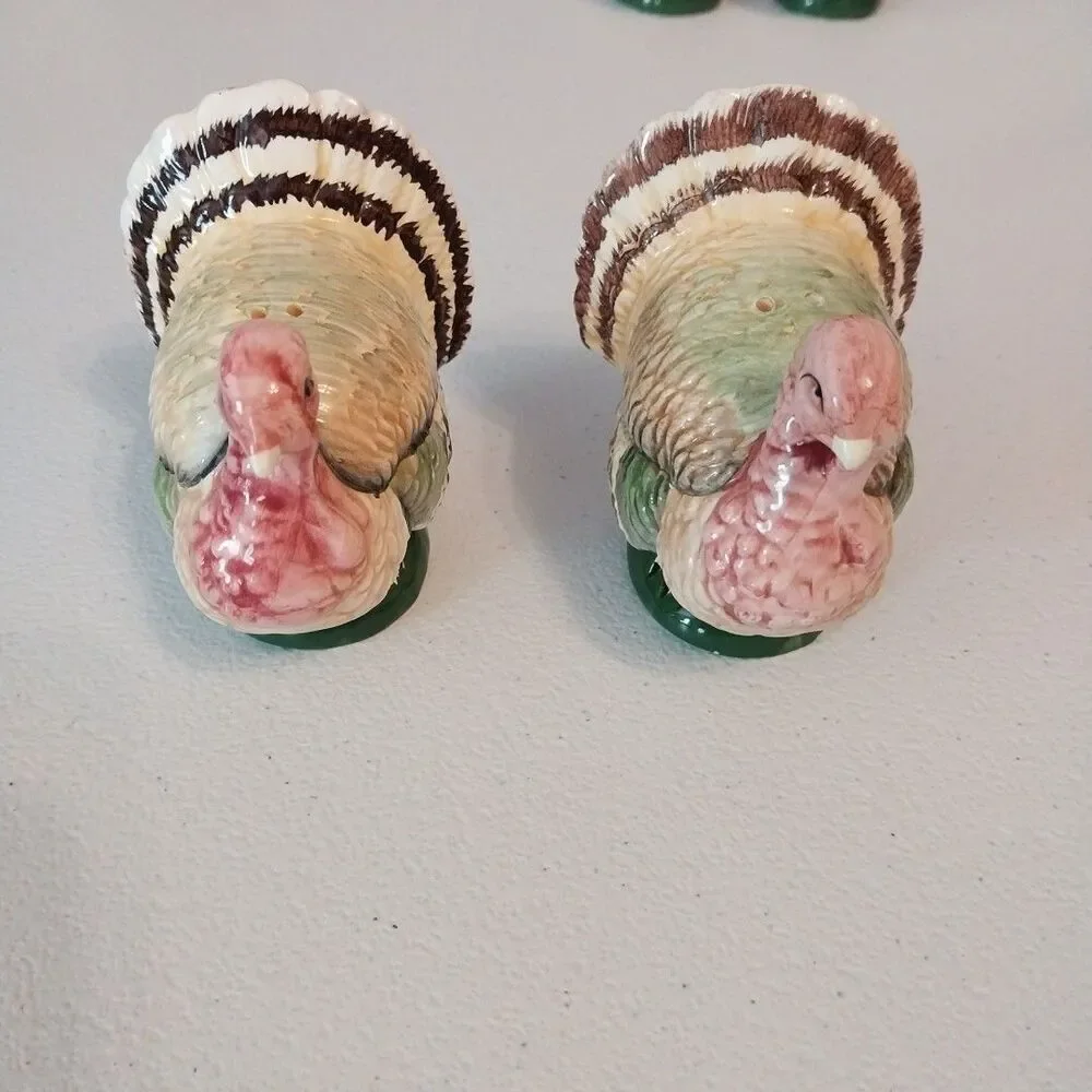 Vintage Brinn's Turkey Ceramic Set Butter Dish Gravy Boat S&P Candleholders